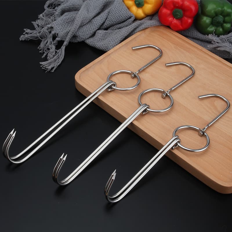Stainless steel barbecue hook, roast duck hook, bacon hook, fishing hook, barbecue grill hook, roast duck hook with ring, double hook, kitchen hanging meat