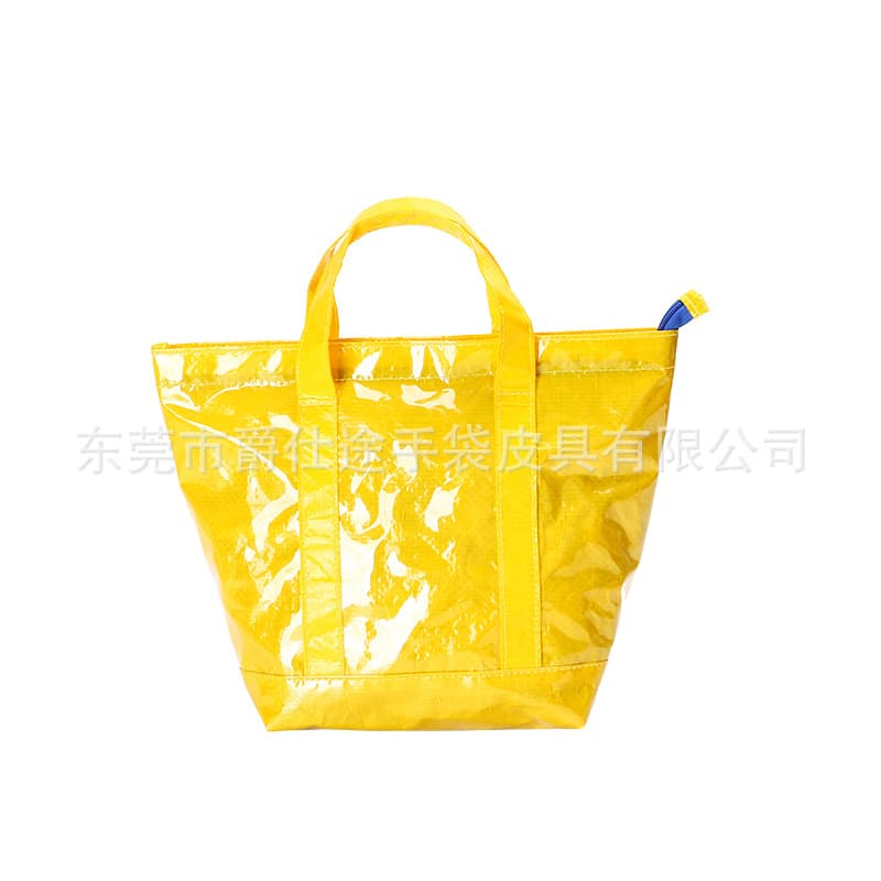 Designer original PE woven lunch box bag, yellow PE woven PVC double-layer bento bag, customizable logo