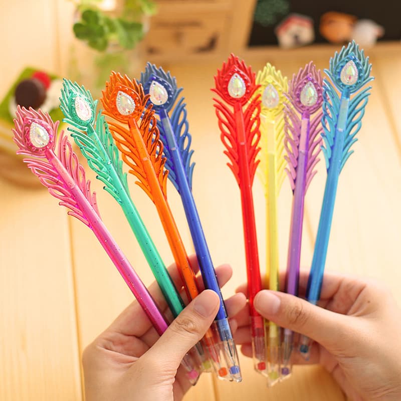 Manufacturer wholesale creative stationery peacock feather gel pen Korean version student stationery diamond head colorful signature pen