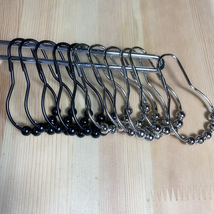 Beaded gourd-shaped shower curtain hooks, metal shower curtain rings, towel clips – custom manufacturing available based on samples.