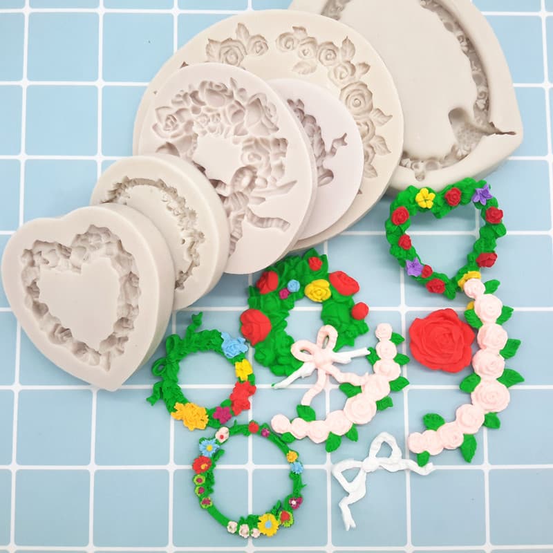Silicone Liquid Mold Heart Wreath Fondant Tool Flower Photo Frame Baking Fondant Mold Chocolate Cake Mold