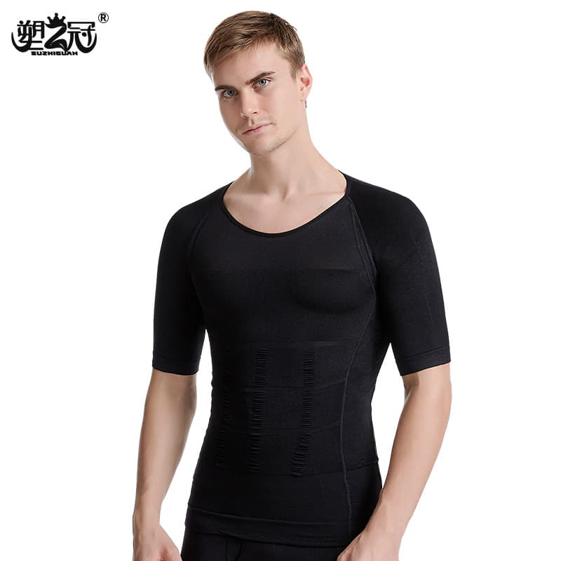 Autumn Short Sleeve Men's Shapewear 140D Tummy Control Waist Trimmer Beer Belly Body Shaper Top