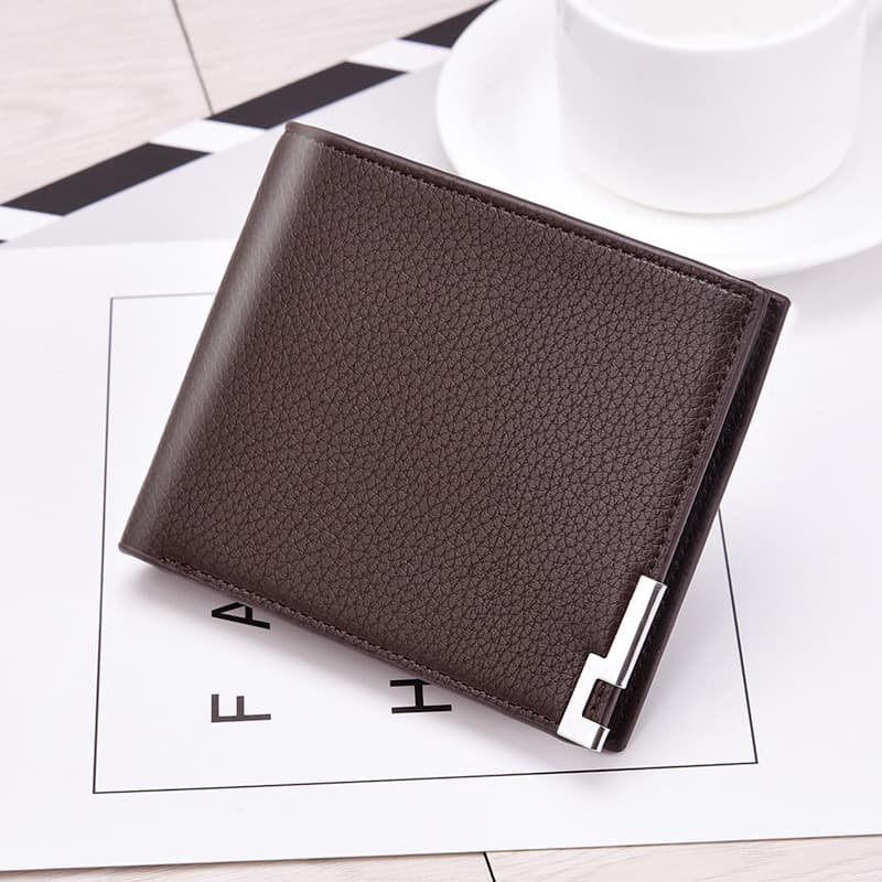 Men's Short Wallet with Metal Edge, Korean Style Horizontal Wallet, Trendy Card Holder, Dollar Wallet