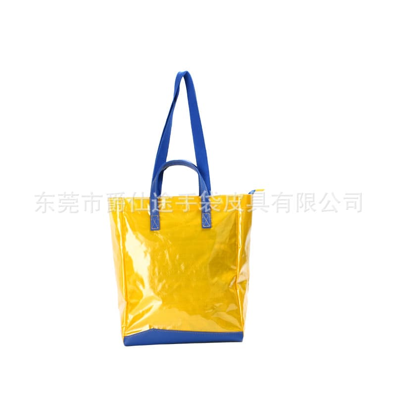Creative Minimalist PE Woven Shoulder Bag, Eco-Friendly Yellow Snake Skin Tote, Customizable LOGO
