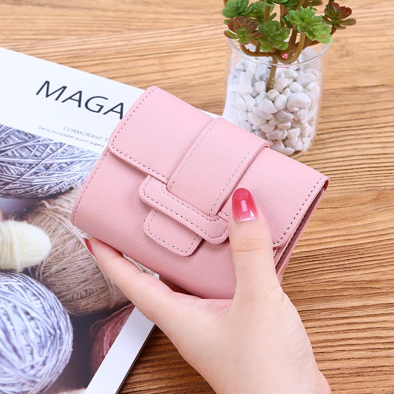 New Korean style solid color drawstring tri-fold women's wallet female coin purse clutch bag student short wallet thin section