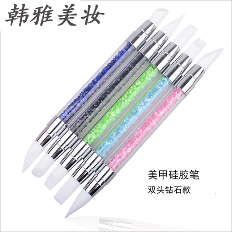 Nail art tools new nail art hollow engraving embossing pen nail art rubber head pen double head with drill super soft silicone pen