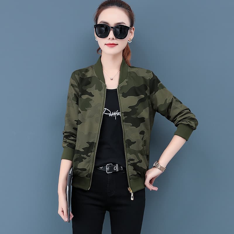 Turon Yangqi Women's Short Jacket Spring Autumn Fashion Reversible Baseball Jacket Korean Camouflage Two-Sided Wear Coat
