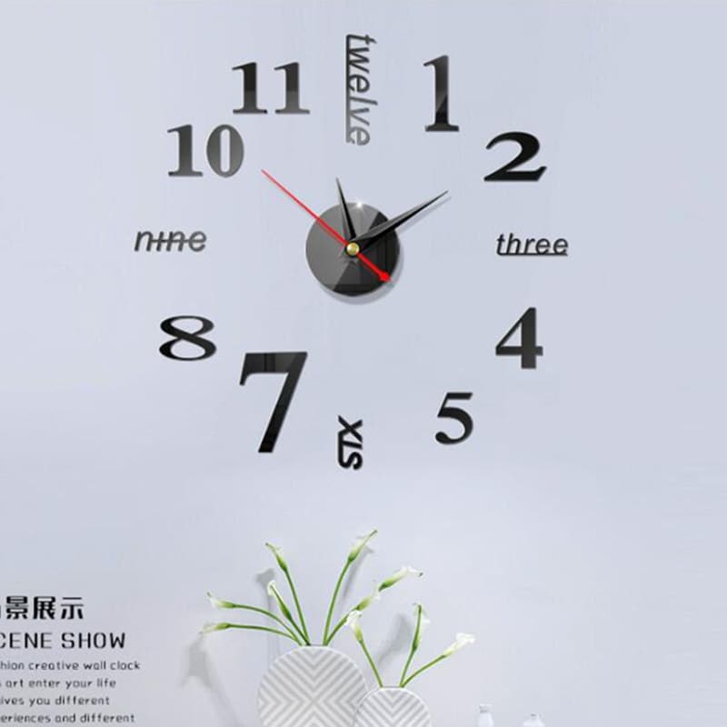 Creative European-style wall clock, DIY 3D decorative clock, acrylic digital mirror wall sticker, wholesale clock.