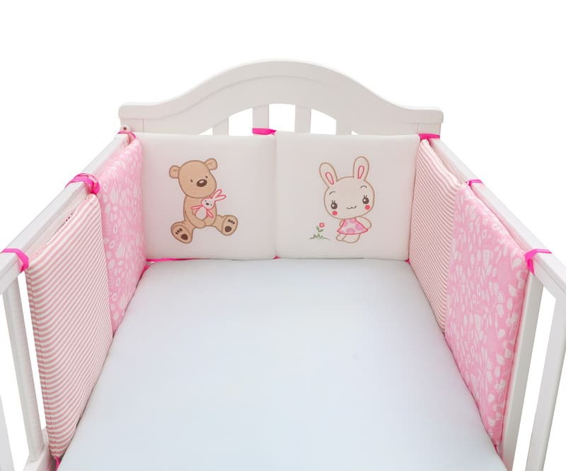 Yuan'ai Fairy Tale Baby Bedding, Children's Bed Bumpers and Backrests, Bear and Rabbit (Pink)