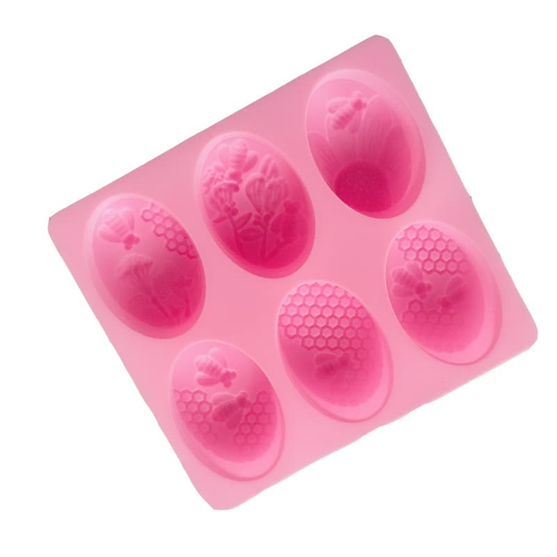 Silicone 6-Cavity Elliptical Bee Soap Mold Cake Mold 3D Cake Mold Insect Chocolate Mold Ice Cube Tray