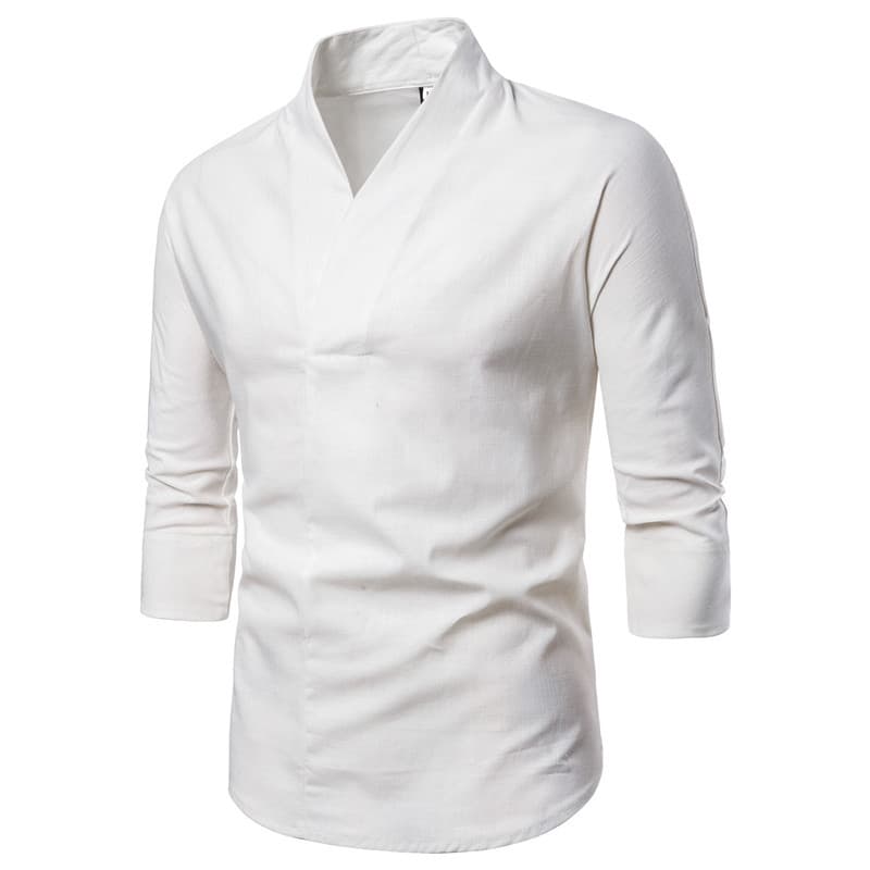 2019 Summer New Chinese Style Men's Shirt Fashion Loose Cotton Linen 3/4 Sleeve Hanfu Trendy Men's Clothing Wholesale