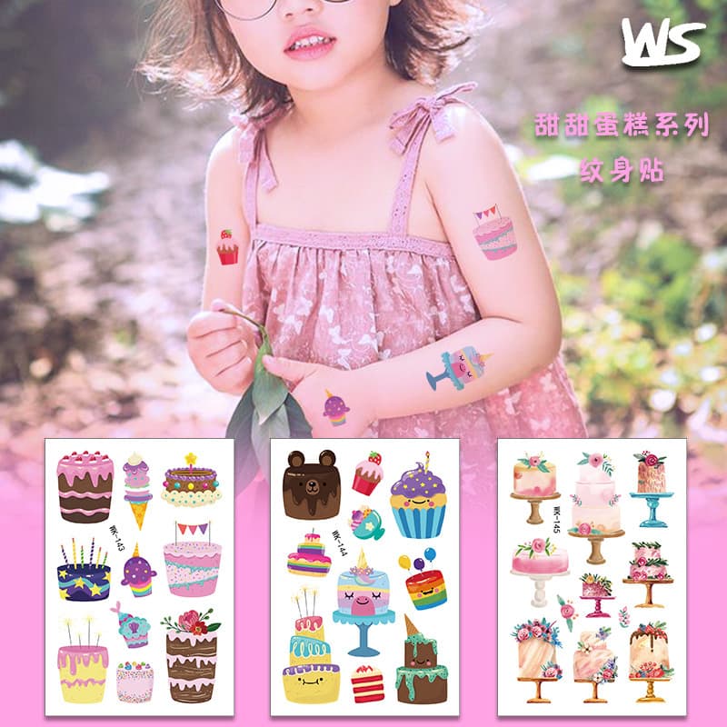 Eco-Friendly Colorful Baking Cake Series Kids Tattoo Stickers Creative DIY Dessert Cute Cartoon Tattoo Stickers