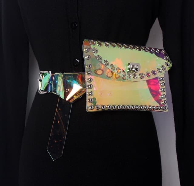 Hong Kong Street Style, Eye-Catching Transparent PVC Holographic Grommet Waist Bag/Belt Dual-Use