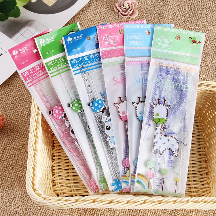 Factory Direct Creative Cartoon Primary Student Transparent Ruler Set Learning Stationery Ruler Set Wholesale Children's Gifts
