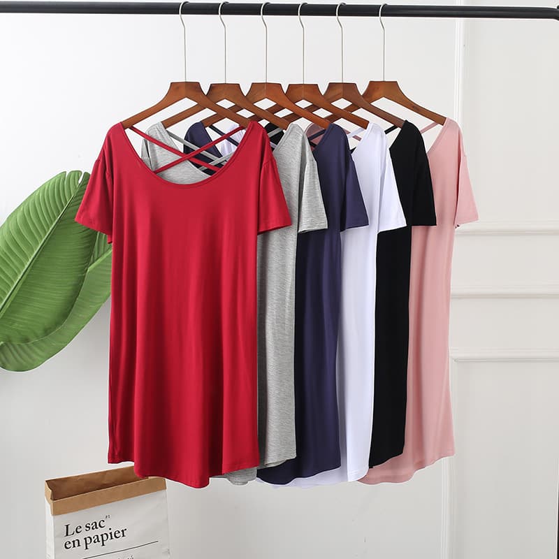 Women's Pajamas Spring Summer Modal Cotton Short Sleeve Skirt Thin Sexy Backless Loose Korean Style Homewear Nightgown Dress