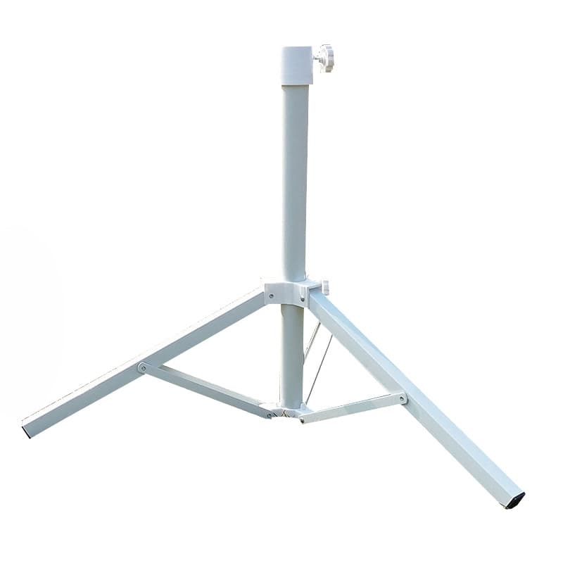 Outdoor Folding Sun Umbrella with Large Triangular Base, Portable White Iron Frame Beach Umbrella Base Stand