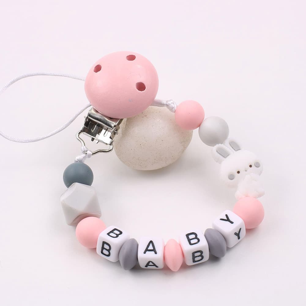 Amazon New Silicone Letter Baby Pacifier Chain DIY Tooth Gel Toy Anti-Fall Rabbit Pacifier Chain Baby Feeding Utensils