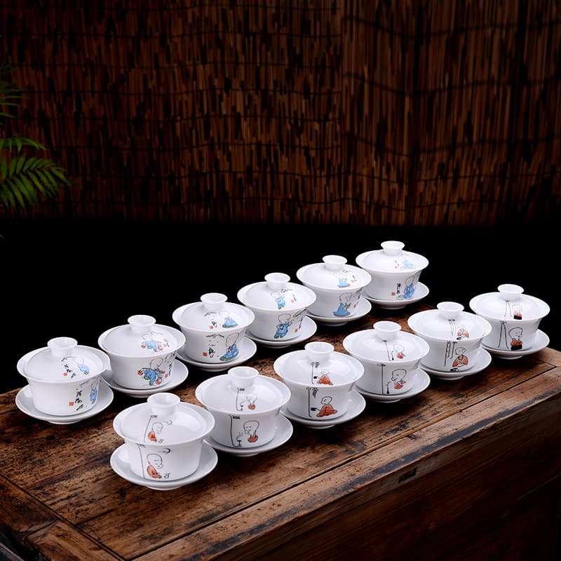 Tea Set Gaiwan Cup 4.5 Inch Extra Large Tea Cup Gongfu Tea Set Sancai Gaiwan Ceramic Gaiwan Custom Logo