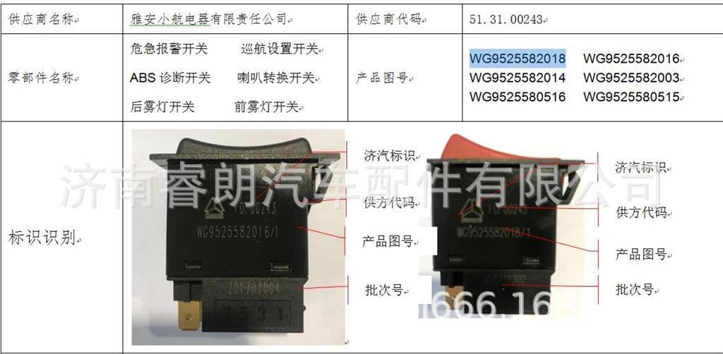 Production and Wholesale of Sinotruk Steyr Howo Haoyun Parts NZ9525580516 Rear Fog Light Switch