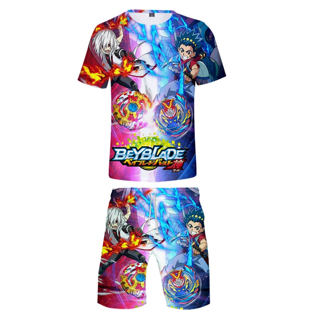 Wholesale Anime Beyblade Burst Evolution 3D Printed Casual Short Sleeve T-Shirt + Shorts Set