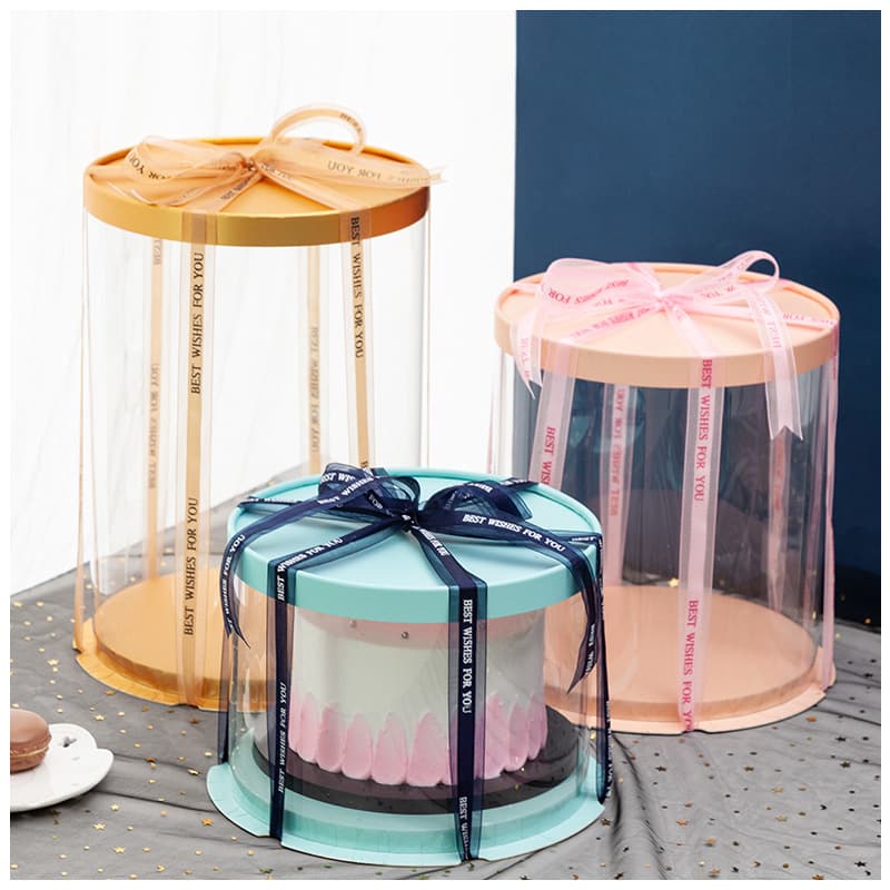 Transparent cake box three-in-one baking packaging box baking plastic birthday cake dessert baking round box