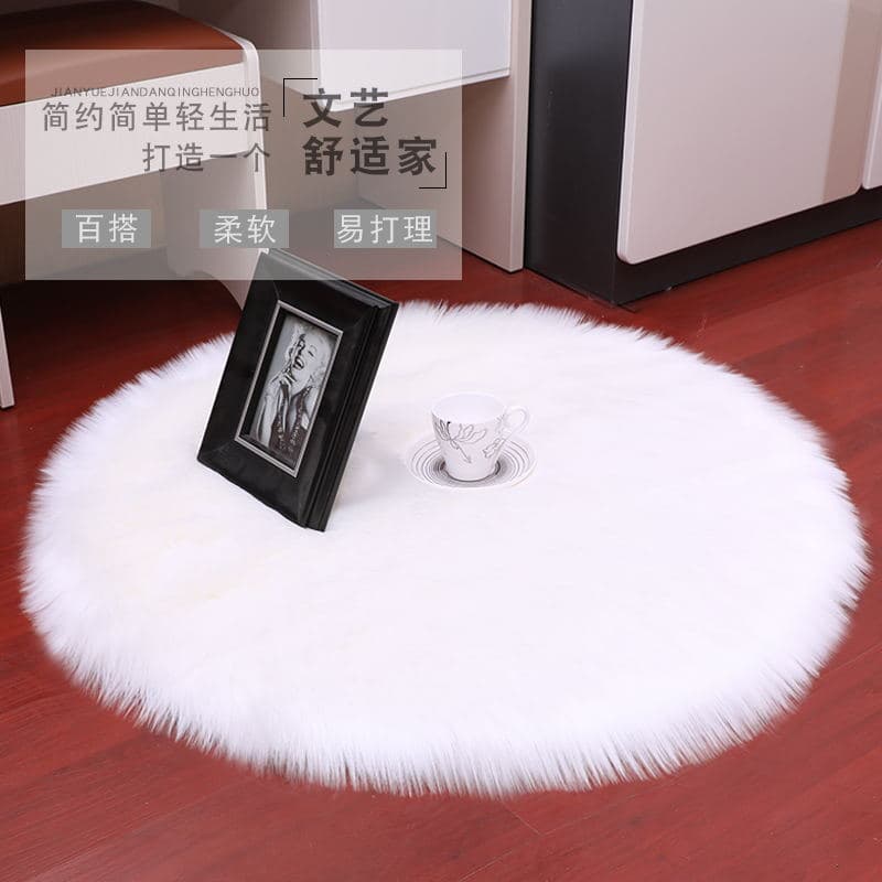 Plush Carpet Faux Wool Round Rug White Living Room Bedroom European Style Window Seat Mat Drop Shipping