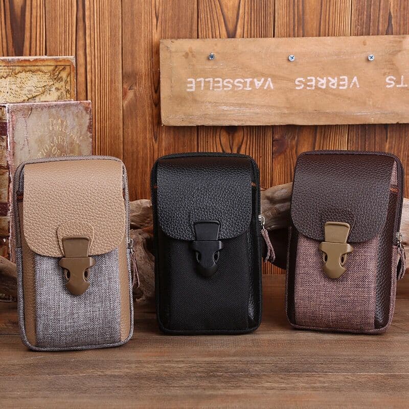 New Double-Layer Canvas Waist Bag Business Phone Pouch Belt-Mounted Men's Waist Bag Coin Purse Phone Holder Factory Wholesale
