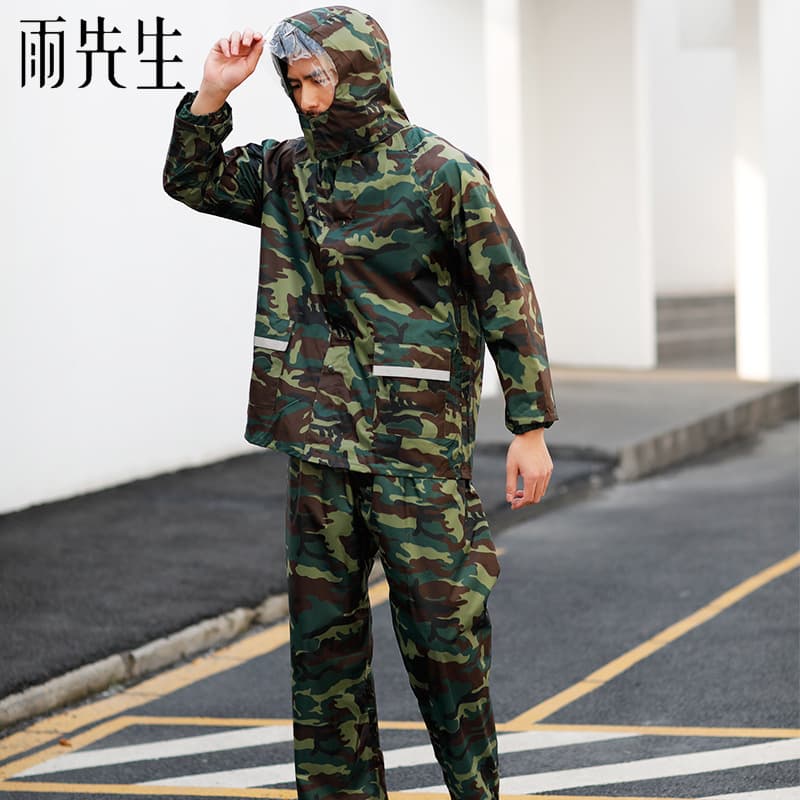 Raincoat Adult Polyester Camouflage Set Adult Raincoat Poncho Outdoor Cycling Reflective Stripe Elastic Cuffs Breathable Poncho