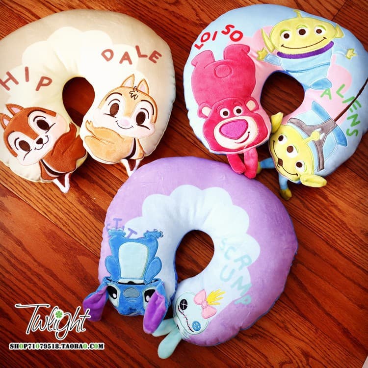 Cartoon Strawberry Bear, Three-Eyed Alien, Stitch, Little Gold Chipmunk, Soft and Cute U-Shaped Neck Pillow for Home