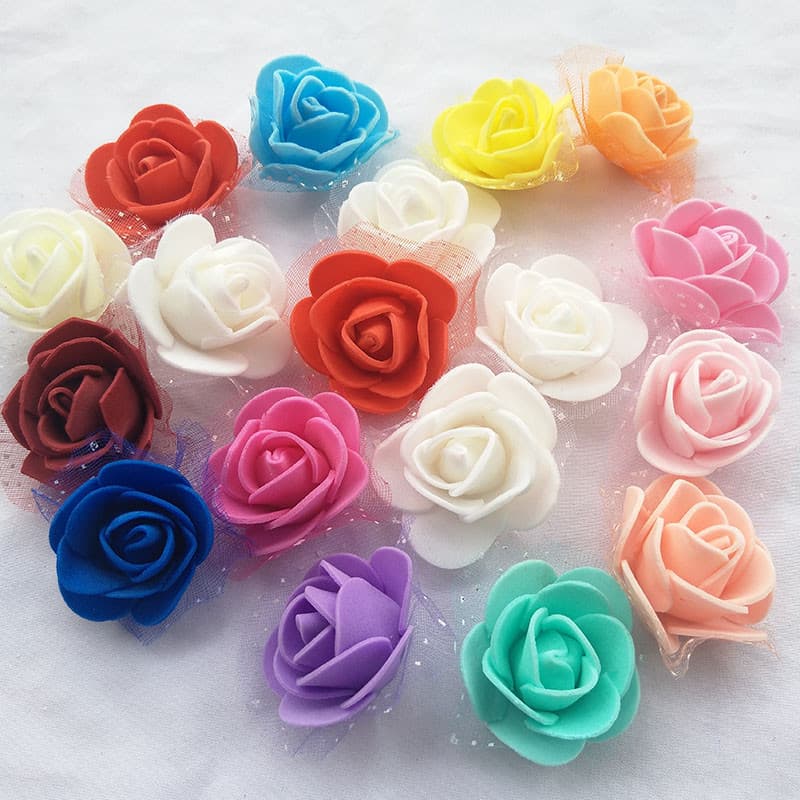 Hot Selling PE Rose Heads, Artificial Foam Base with Tulle Small Flowers, Handmade Wreath Materials, Candy Box Accessories