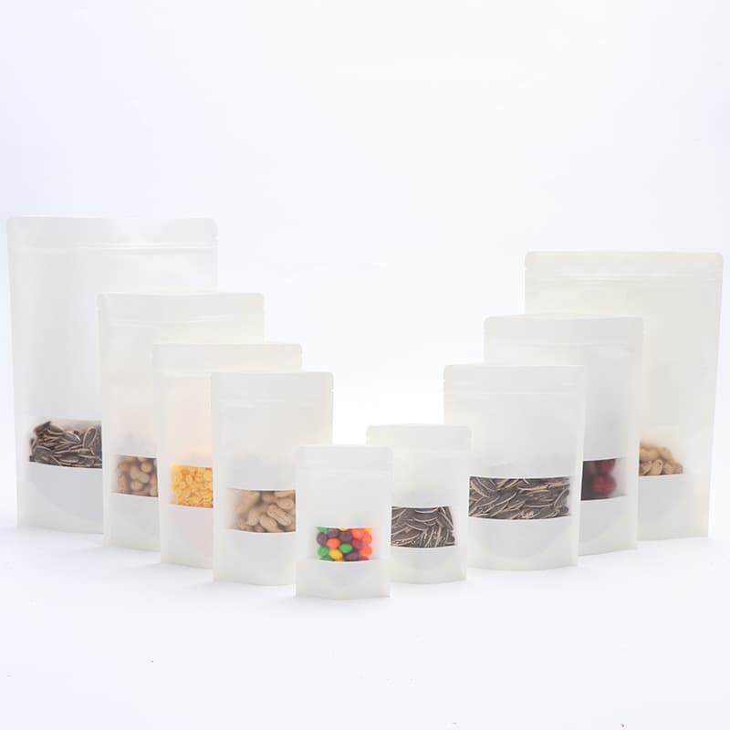 Casual Food Packaging Bag Window Open Nut Roasted Dry Candy Chocolate White Kraft Paper Self-sealing Bag For Snacks
