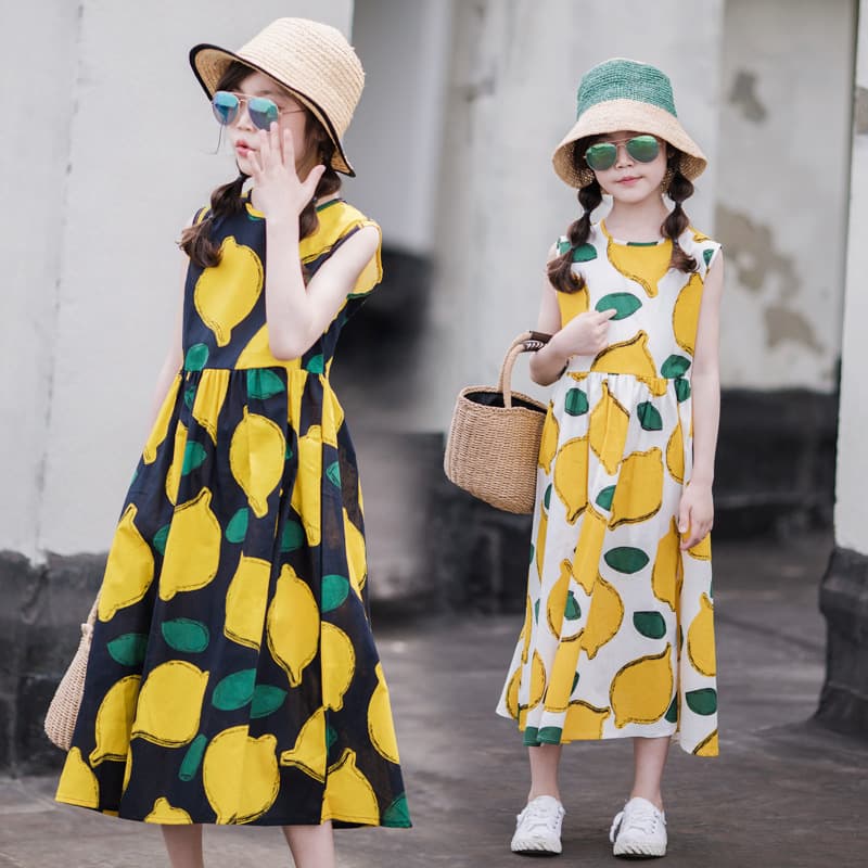 Girls Dress Children Skirt Long Dress Printed 2024 New Style Big Girl Kids Beach Dress Parent-Child Summer Wear
