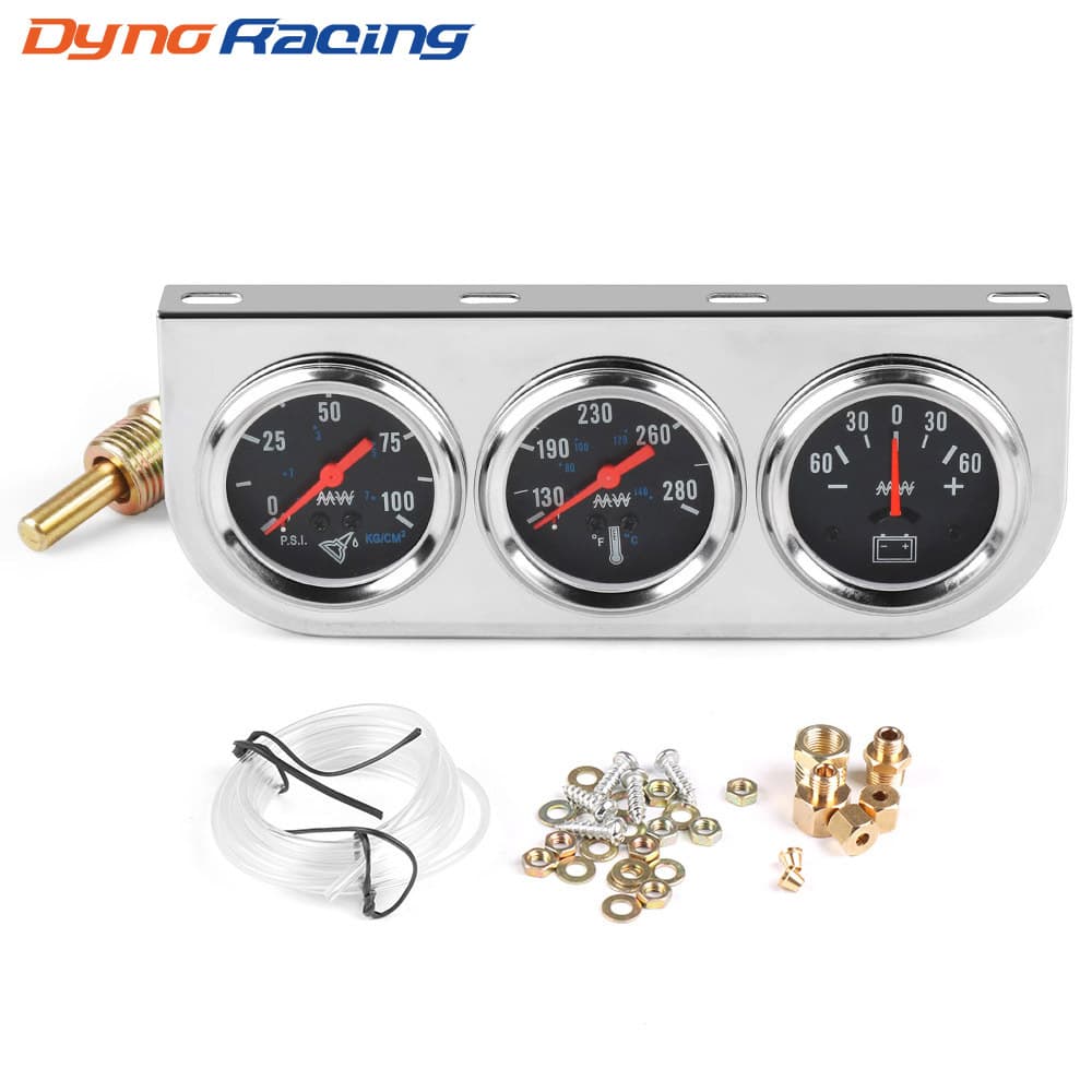 52mm Car Modification Oil Pressure Water Temperature Current Three-in-One Combination Gauge 12V Universal Triple Gauge
