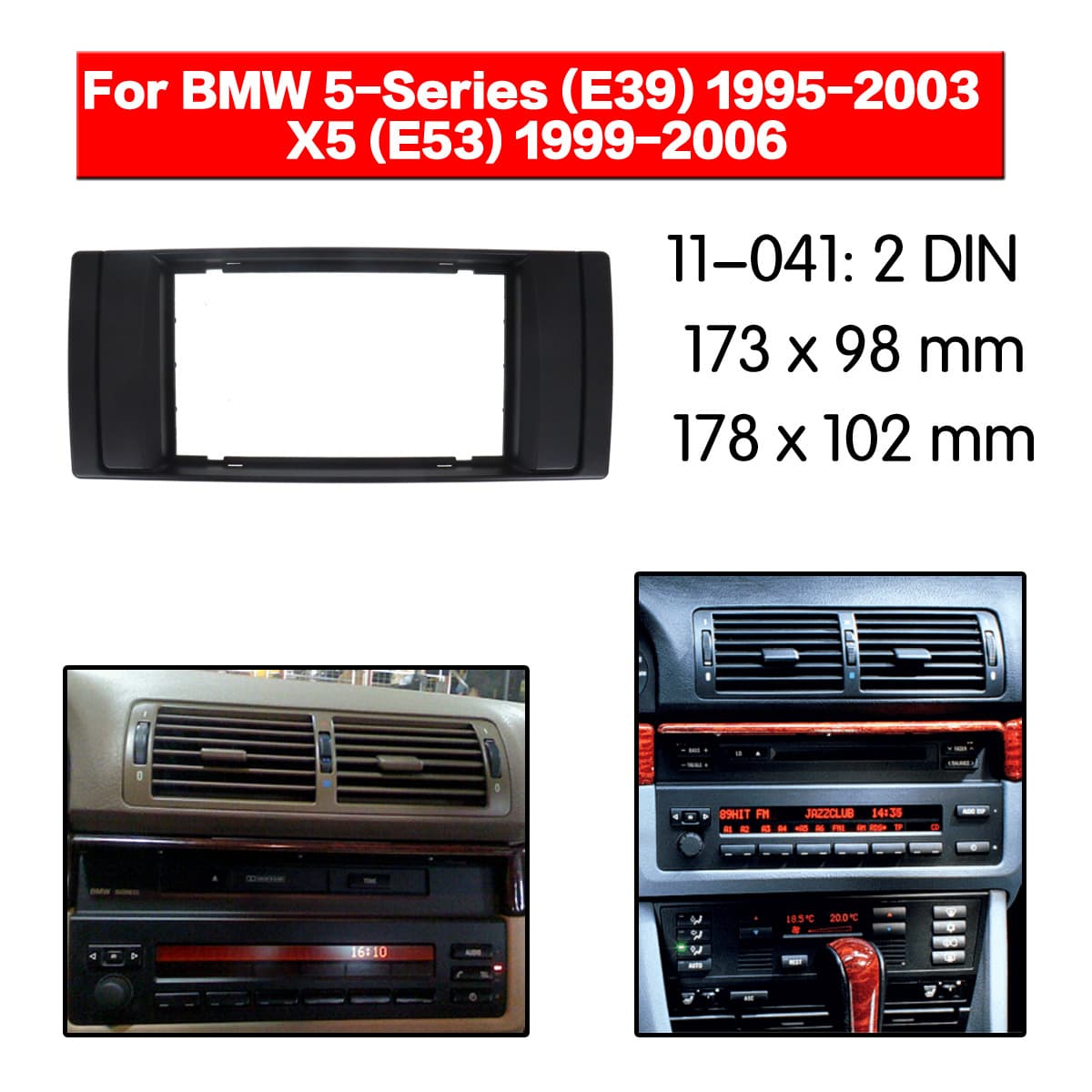 Universal faceplate for BMW 5 Series (E39) 99-06 and X5 (E53) 1995-2003 car navigation modification