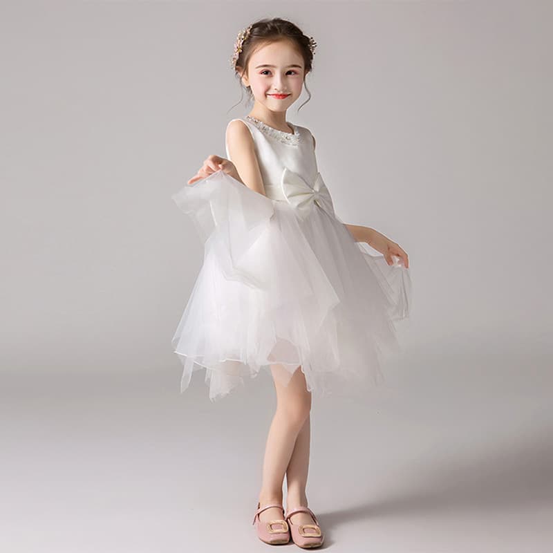 Girl Princess Dress Tulle Mesh Children's Little Host Evening Gown Pink Flower Girl Wedding Dress Piano Performance Outfit Summer