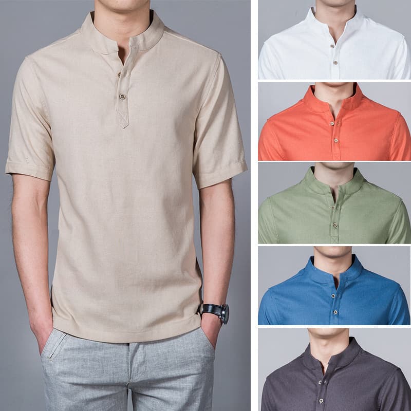Men's Short Sleeve Cotton Linen Shirt