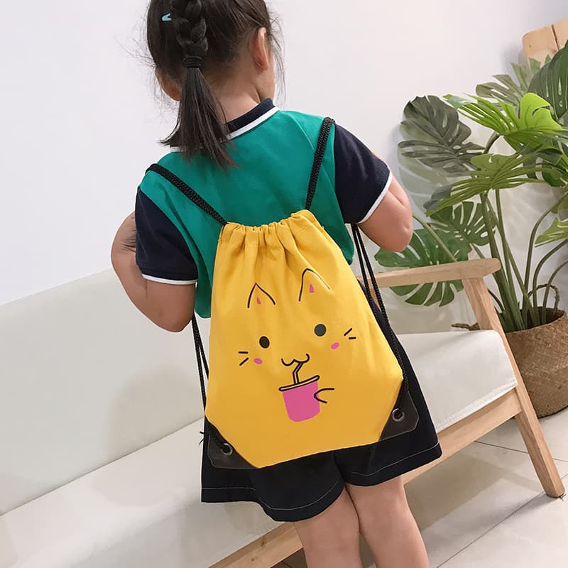 Canvas Drawstring Bag Korean Style Rope-tie Backpack Children's Cartoon Drawstring Student Small Backpack Casual Shopping Bag