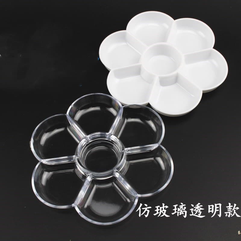 Porcelain-like 7-well Plastic Palette, Transparent Plum Blossom Design for Traditional Painting, Gouache, and Watercolor, Wholesale