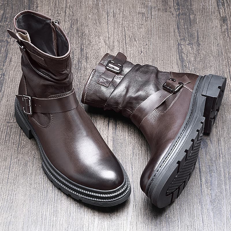 Autumn Winter Genuine Leather Martin Boots Men High Top British Style Leather Boots Men Chelsea Boots Military Boots Korean Motorcycle Boots Men Boots