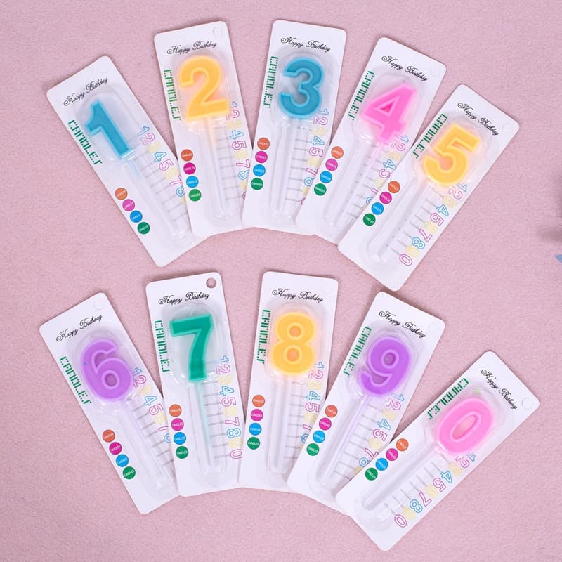Creative Long Stem Number Candles for Party Birthday Cake Decoration, Colored Medium Number Candles with Blister Card