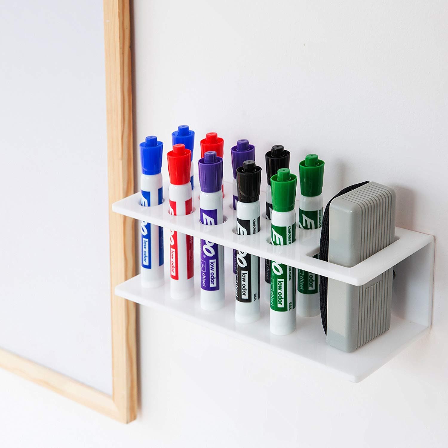 10-Hole Acrylic Office Dry-Erase Marker Holder Eraser Rack Storage Organizer
