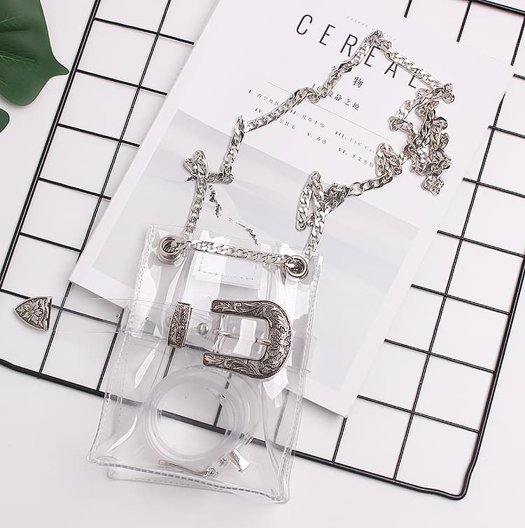 2019 Spring/Summer New Retro Carved Buckle Transparent PVC Bucket Waist Bag, Phone Bag, Shoulder Crossbody Bag