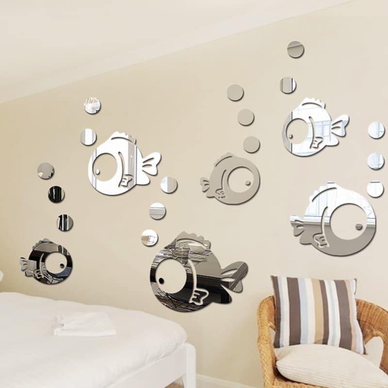 Cross-border 3D acrylic wall sticker bubble fish wall sticker ocean fish mirror sticker mirror self-adhesive children's room kindergarten