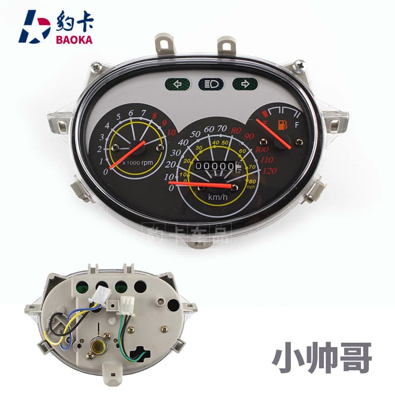 Motorcycle instrument panel for young men; instrument panel assembly for young men on small and large uncontested mopeds; tachometer/speed gauge.