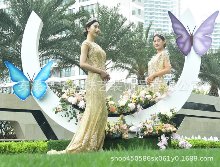 Outdoor garden landscape floor-standing ornaments creative simulated butterfly ornaments semi-circular new wedding arch props