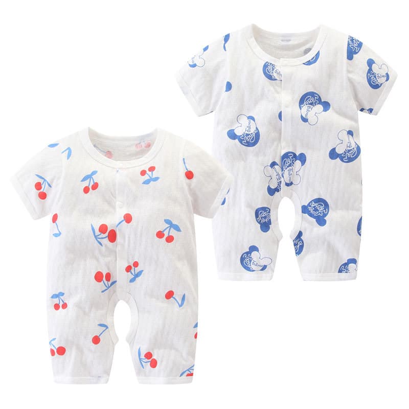 Baby Short-Sleeve Cotton Bodysuit for Boys and Girls, Summer Sleepwear, 3 Months, 0-12 Months, Thin Style