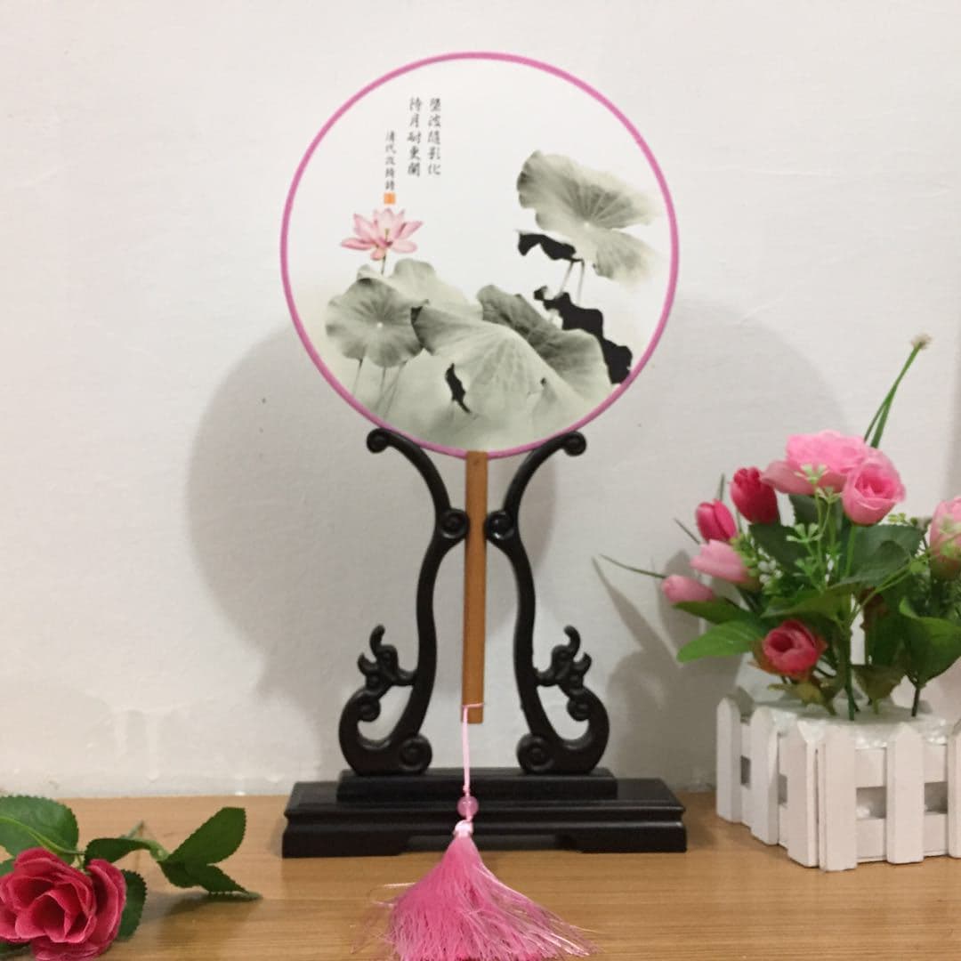 Manufacturer wholesale fan creative round fan palace fan Chinese style classical damask silk dance fan silk women's fan single-sided round fan