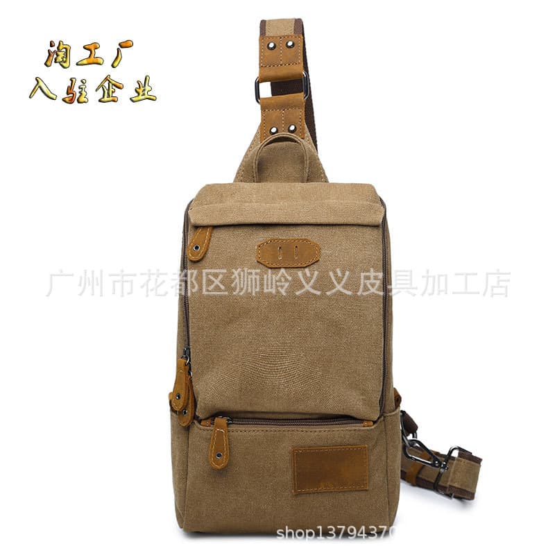 Guangzhou manufacturer processes customized retro canvas chest bags with free logo printing and crazy horse leather luggage