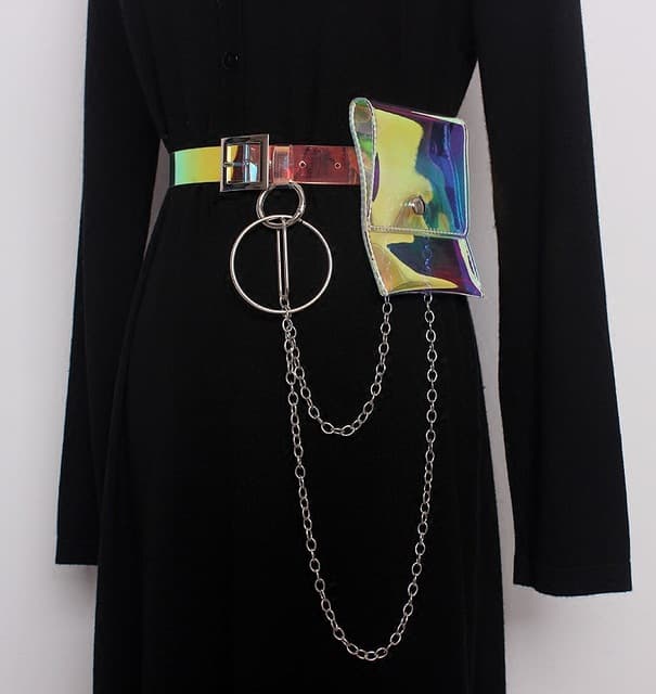 Highly stylish, iridescent eye-catching detachable chain transparent color waist bag/belt dual-use fashionable and versatile