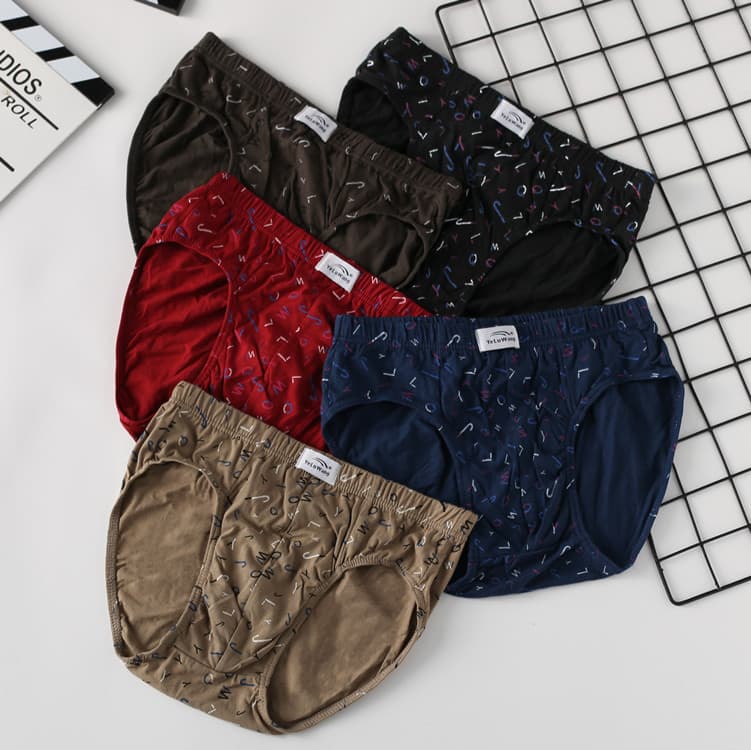 Wholesale Men's Pure Cotton Triangle Briefs, Men's Underwear, Men's Cotton Mid-Rise Printed Triangle Briefs, Plus Size